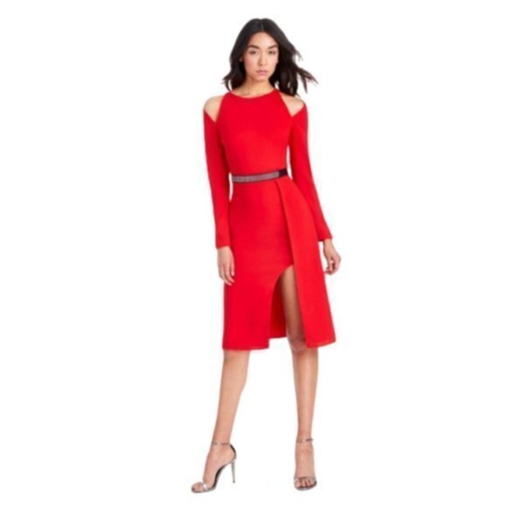 Halston Heritage Cold Shoulder Long Sleeve Dress